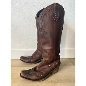 Liberty‎ Black Tall Keeper Miel Brown Leather Studded Cowgirl Boots Women Size 8